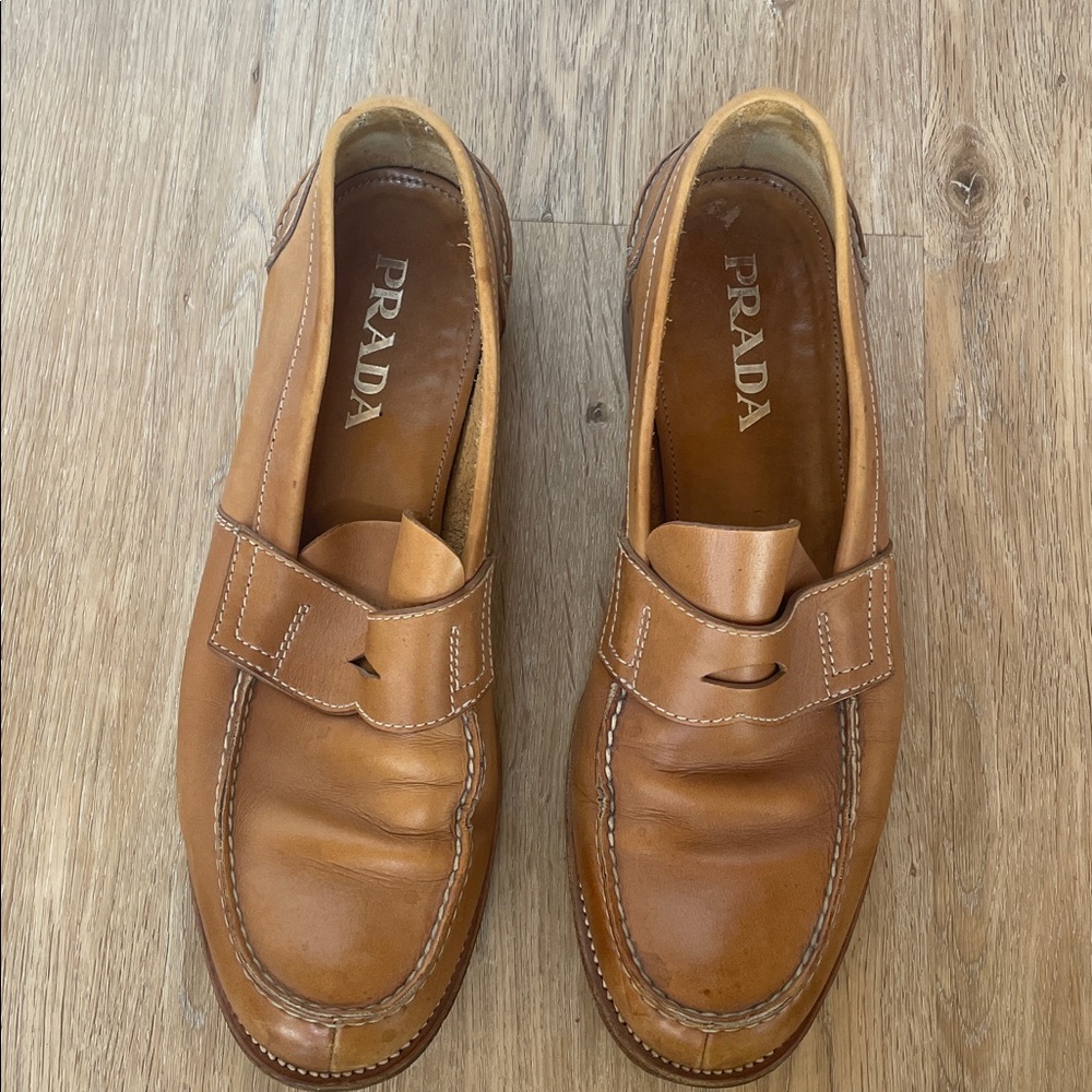 Prada Tan Leather Loafers